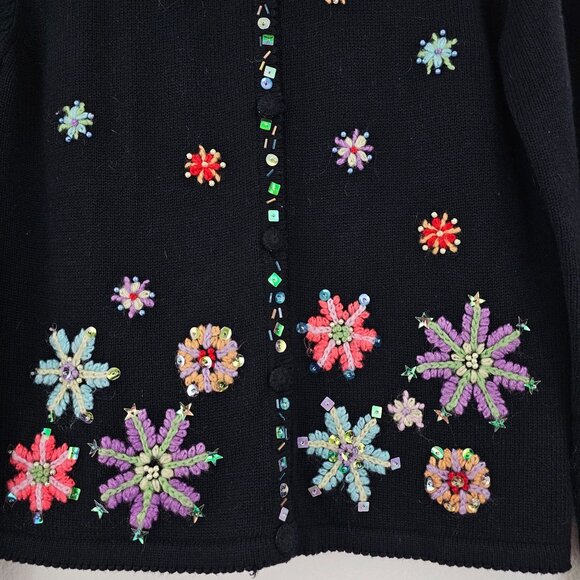 Womens Sz M 8 Christmas Embroidered Cardigan Sweater Winter Holidays Snowflakes - Picture 4 of 13